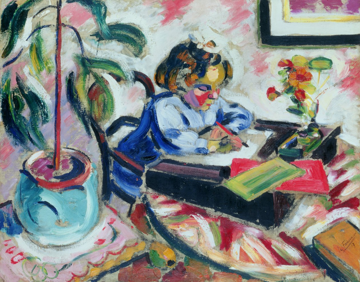 Klein schoolmeisje door Henri Victor Gabriel Le Fauconnier