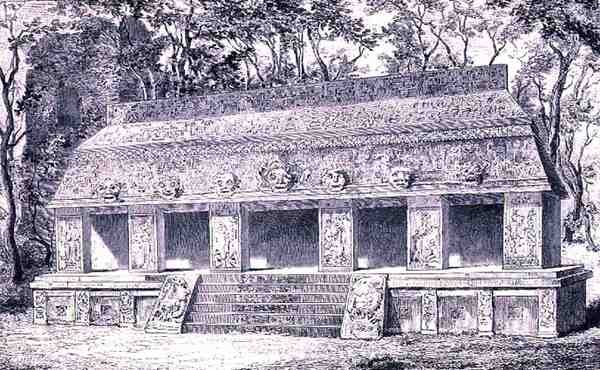 Restauratie van de binnenvleugel van het paleis in Palenque, uit De oude steden van de Nieuwe Wereld, door Claude-Joseph-Desire Charnay, uitgegeven 1887 door Henri after Toussaint