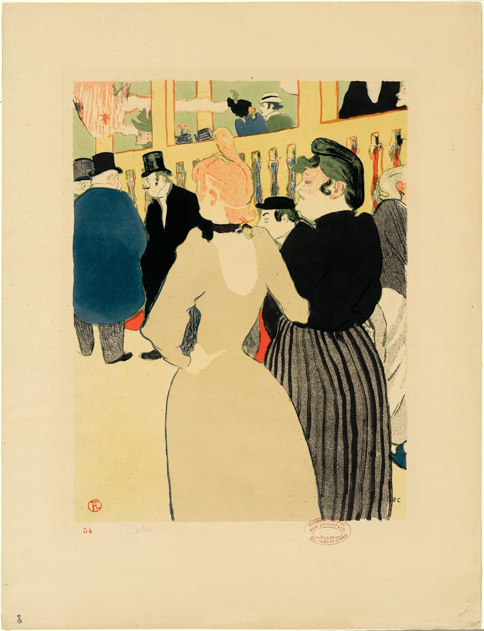 Bij de Moulin Rouge, La Goulue en haar zus door Henri de Toulouse-Lautrec