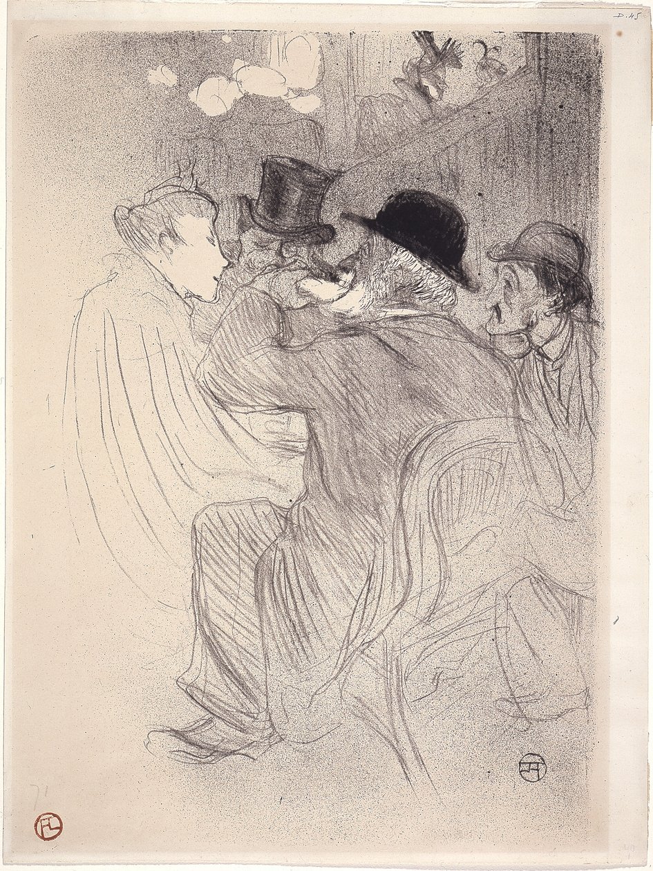Au Moulin Rouge: Un Rude! Un Vrai Rude! (Bij de Moulin Rouge - Een Rude! Een echte Rude!) 1893 door Henri de Toulouse Lautrec