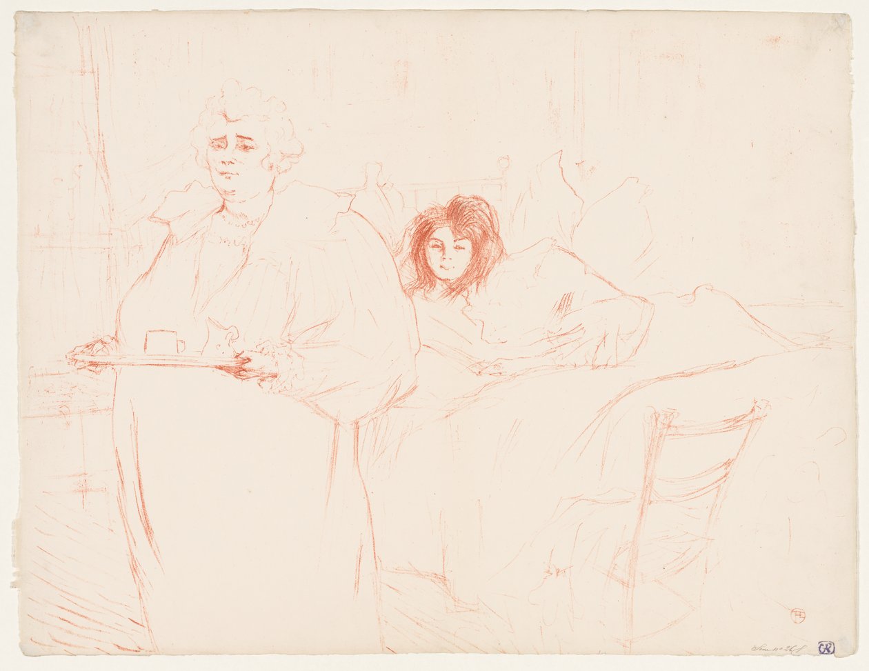 Elles: Vrouw met een dienblad, Mevr. Baron en Mej. Popo door Henri de Toulouse-Lautrec