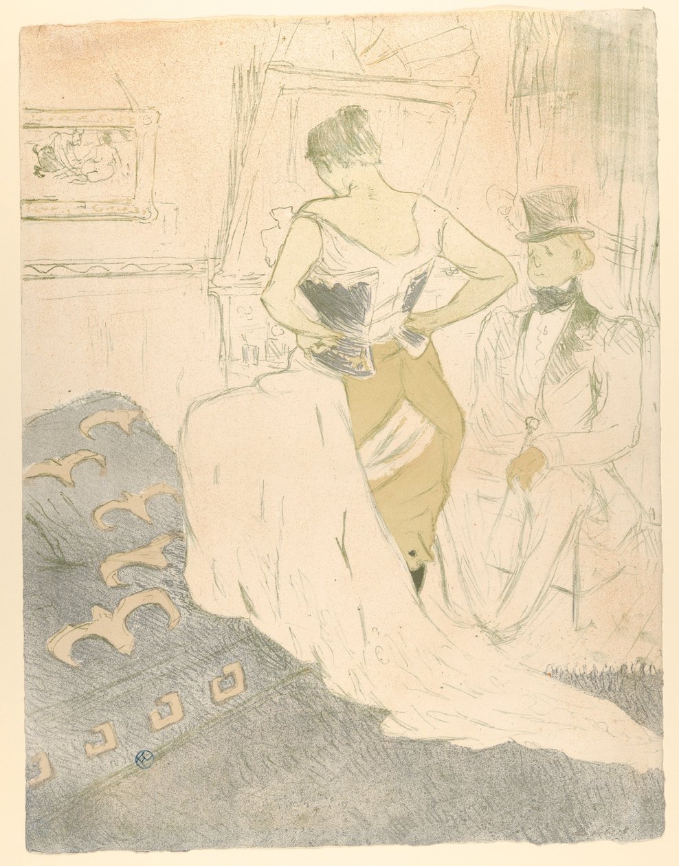 Een korset vastmaken, uit "Elles" door Henri de Toulouse-Lautrec