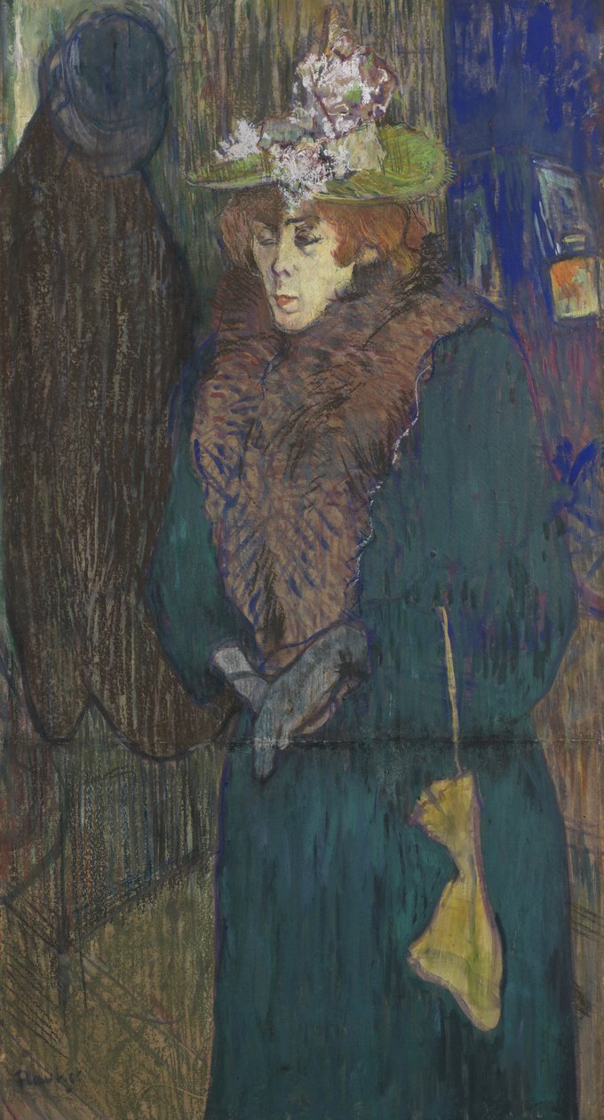 Jane Avril bij de ingang van de Moulin Rouge, c.1892 door Henri de Toulouse Lautrec