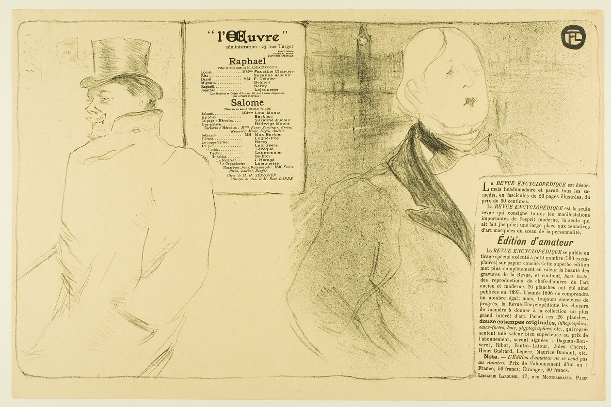 Oscar Wilde en Romain Coolus—Programma voor Raphaël en Salomé door Henri de Toulouse-Lautrec