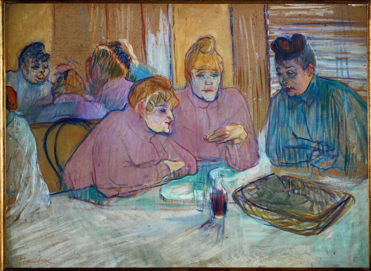 Prostituees rond een eettafel door Henri de Toulouse-Lautrec