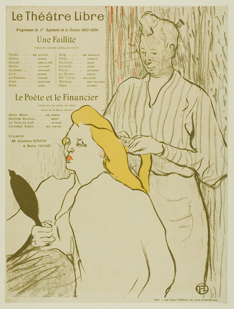 De kapper, programma voor het Théâtre Libre door Henri de Toulouse-Lautrec