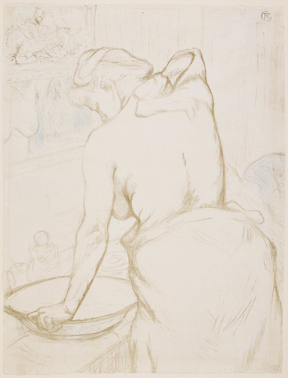 Een vrouw op het toilet, die zich wast door Henri de Toulouse-Lautrec