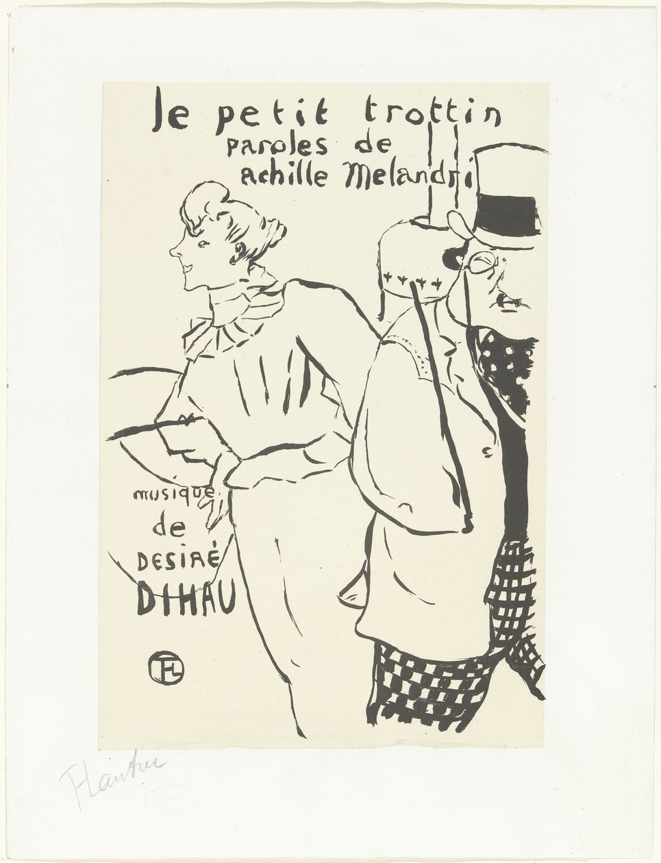 Vrouw als loopmeisje en man met hoed door Henri de Toulouse Lautrec (signed by artist)