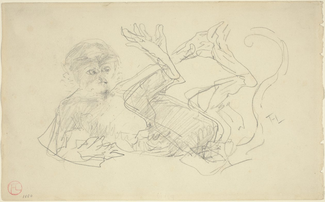 Een aap die op zijn rug speelt door Henri de Toulouse Lautrec