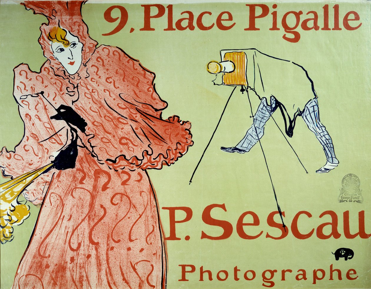 Reclame voor fotograaf P. Sescau, 9 Place Pigalle in Montmartre door Henri de Toulouse Lautrec