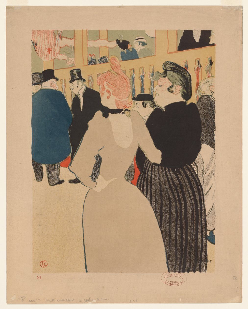 Bij de Moulin Rouge: La Goulue en haar zus door Henri de Toulouse Lautrec