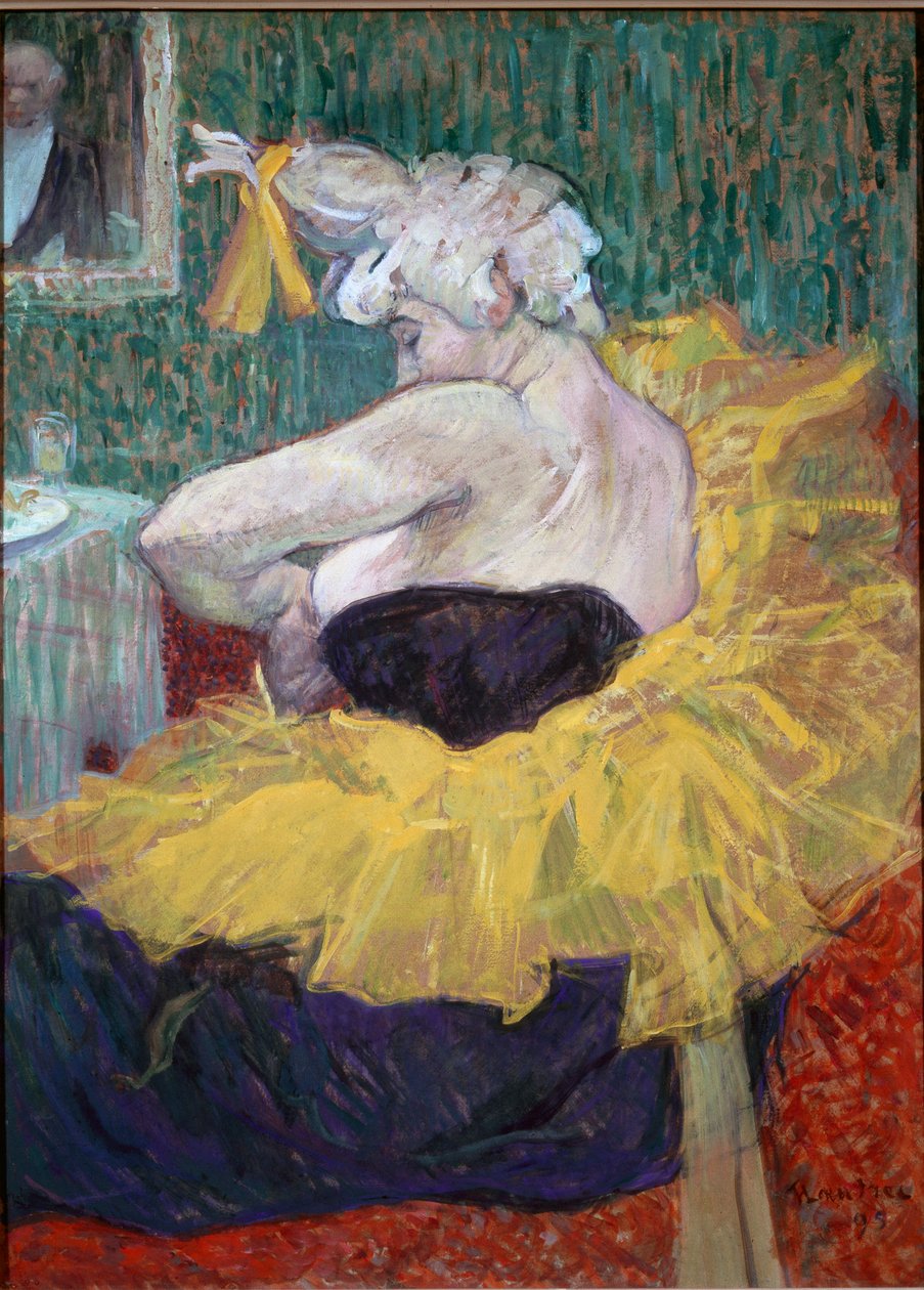 Cha-U-Kao in de kleedkamer. De clown Cha U Kao in gele tutu in haar kleedkamer in de Moulin Rouge in Parijs door Henri de Toulouse-Lautrec