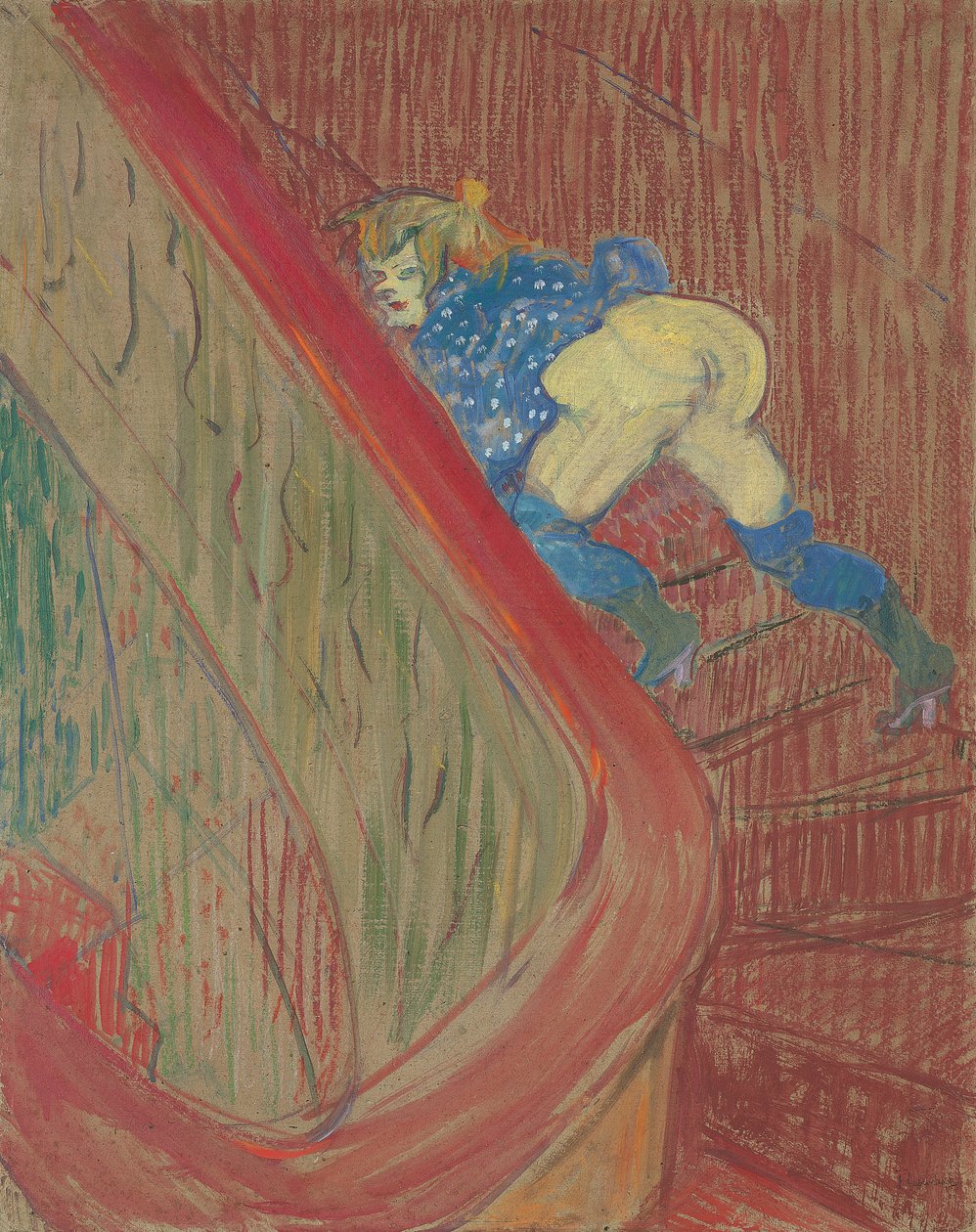 Op de trap van de Rue des Moulins door Henri de Toulouse Lautrec