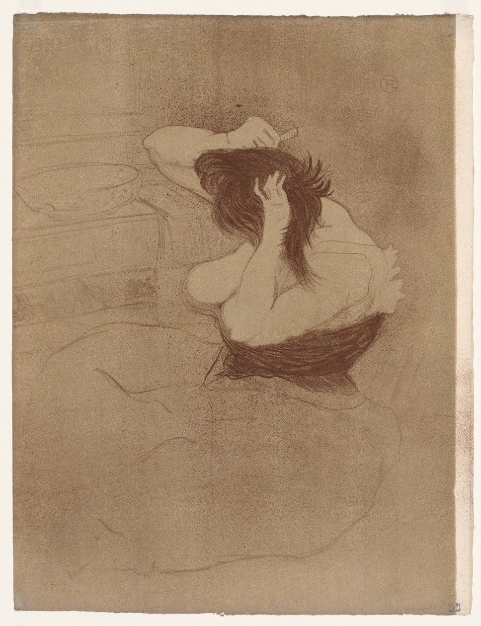 Elles: Vrouw die haar haar kamt door Henri de Toulouse Lautrec