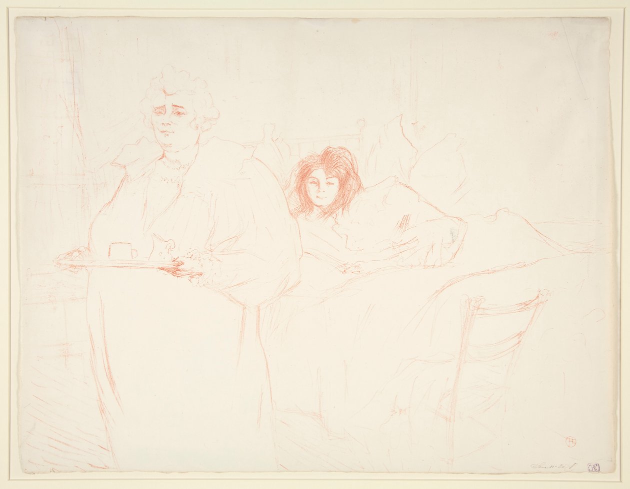 Vrouw met een dienblad, ontbijt, Madame Baron en Mademoiselle Popo door Henri de Toulouse Lautrec