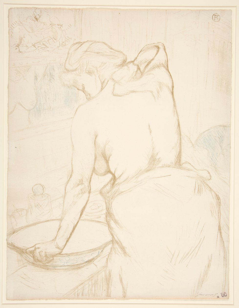 Vrouw die zich wast, de toilet (Vrouw bij haar toilet, zichzelf wassend), uit de serie Elles door Henri de Toulouse Lautrec