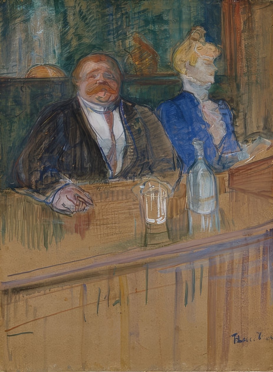 In het café. De patroon en de bleke kassierster door Henri de Toulouse Lautrec