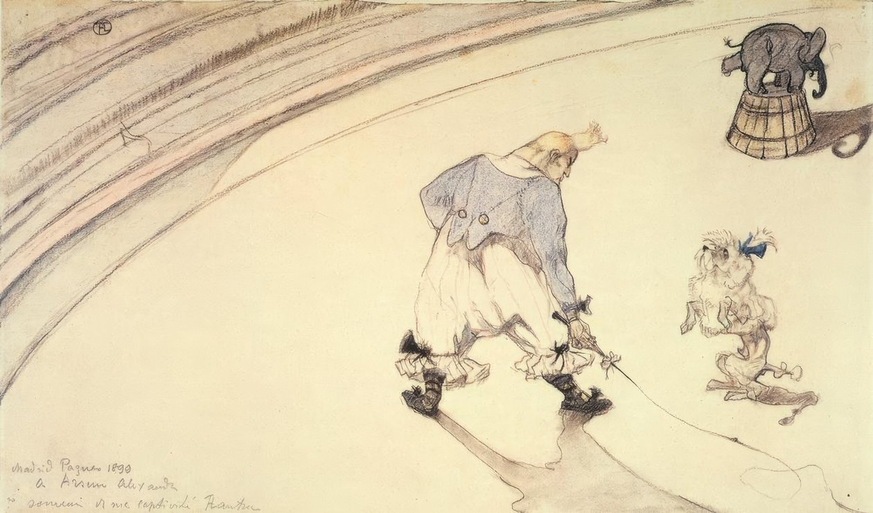 In het circus: De clown Footit met poedel en olifant door Henri de Toulouse Lautrec