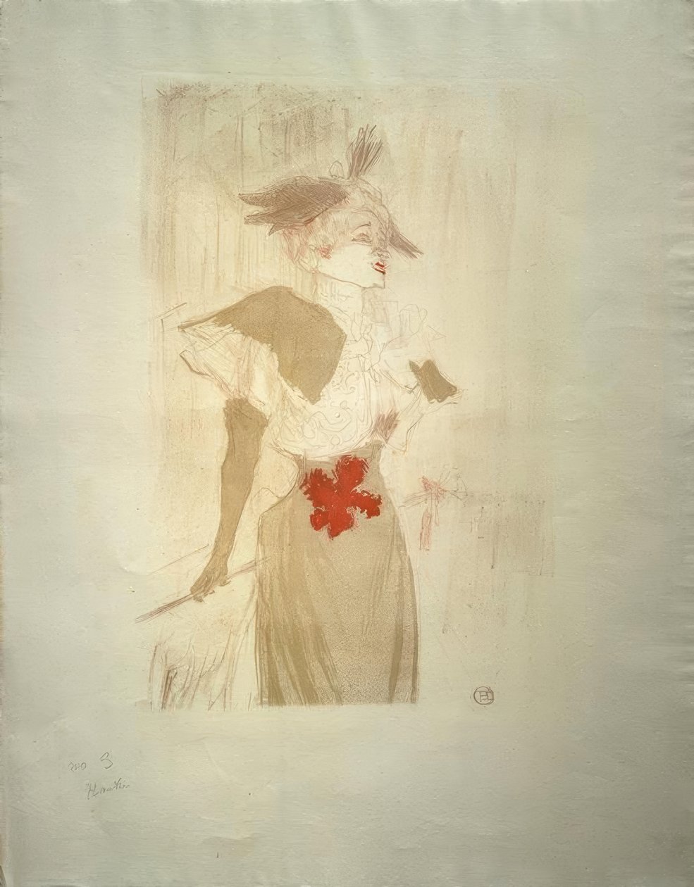 Juffrouw Marcelle Lender, staand door Henri de Toulouse Lautrec