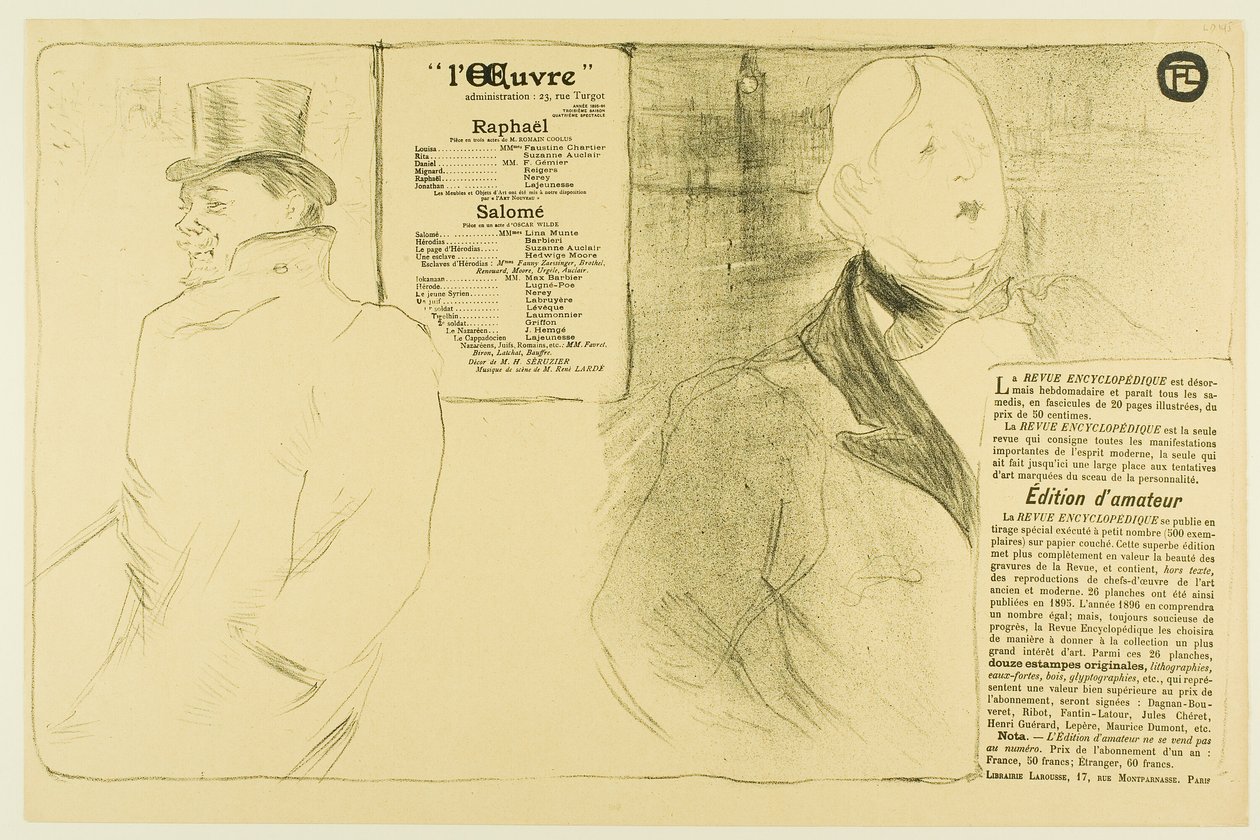 Oscar Wilde en Romain Coolus—Programma voor Raphaël en Salomé door Henri de Toulouse Lautrec