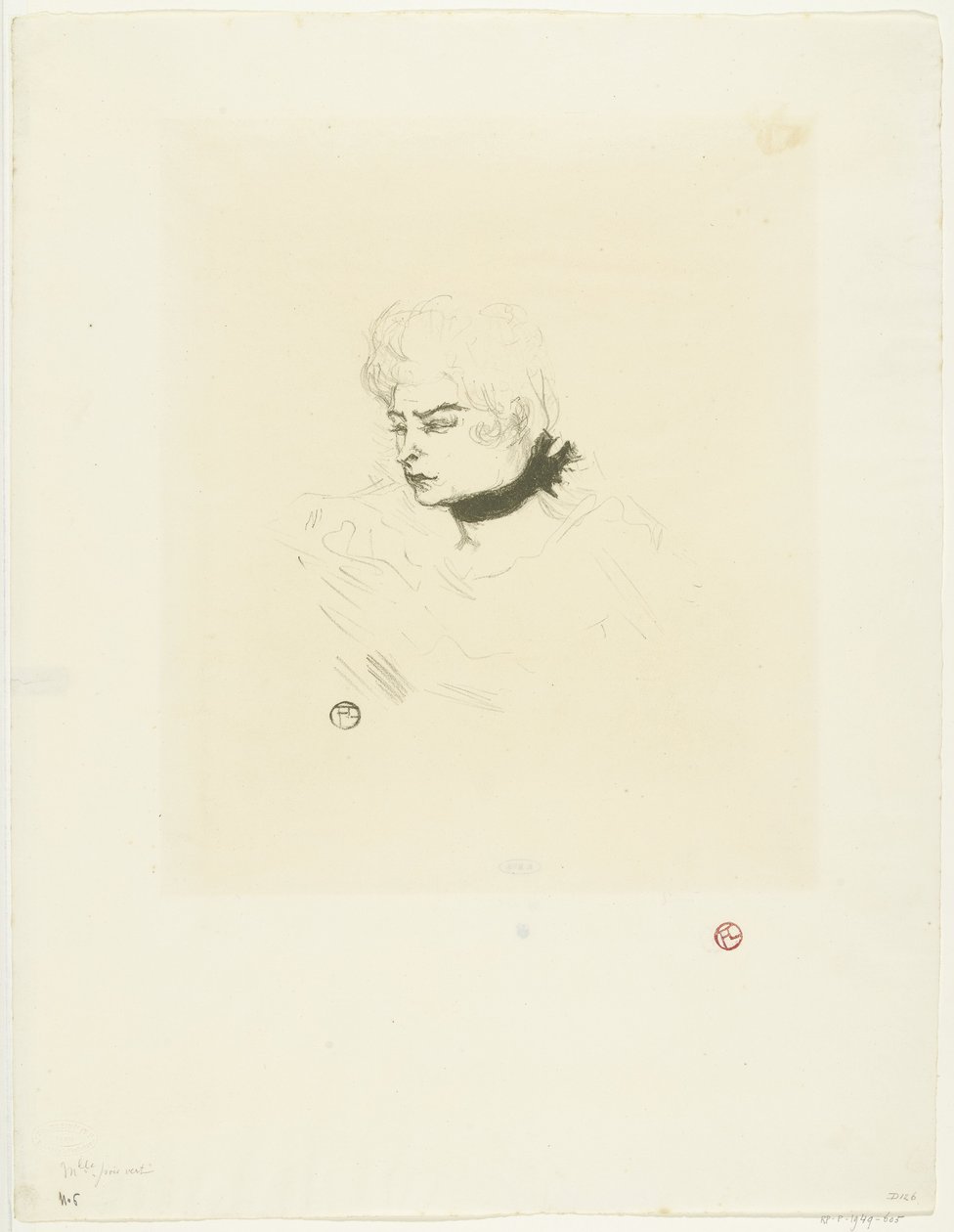 Portret van Mademoiselle Pois Vert door Henri de Toulouse Lautrec