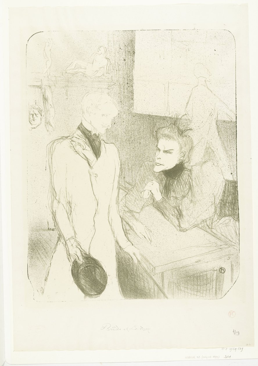 Portret van actrice Marthe Brandès en acteur Charles le Bargy in toneelstuk Les Cabotins door Henri de Toulouse Lautrec