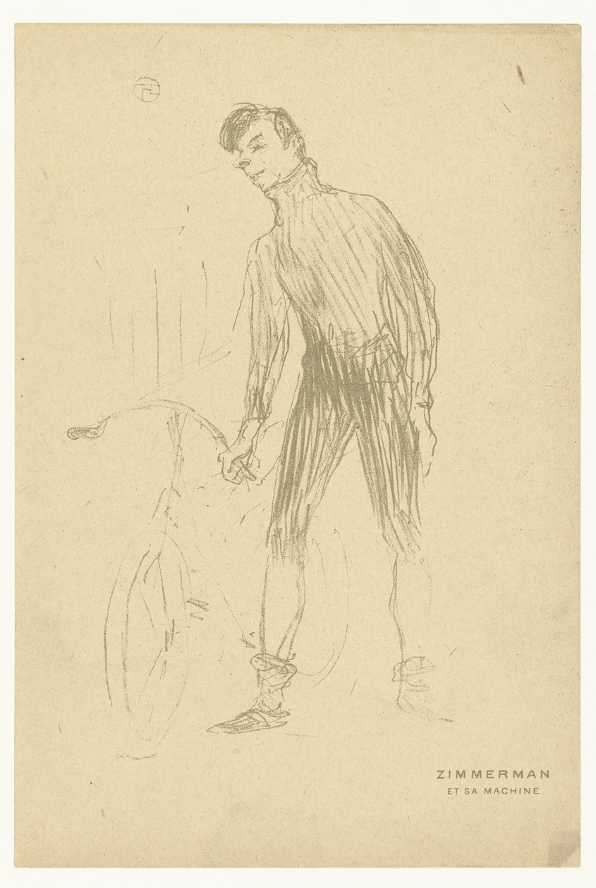 Portret van wielrenner Albert Zimmerman en zijn fiets door Henri de Toulouse Lautrec