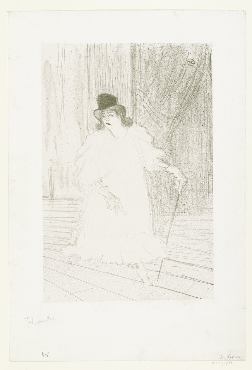Portret van zangeres Cecy Loftus op podium in theater door Henri de Toulouse Lautrec