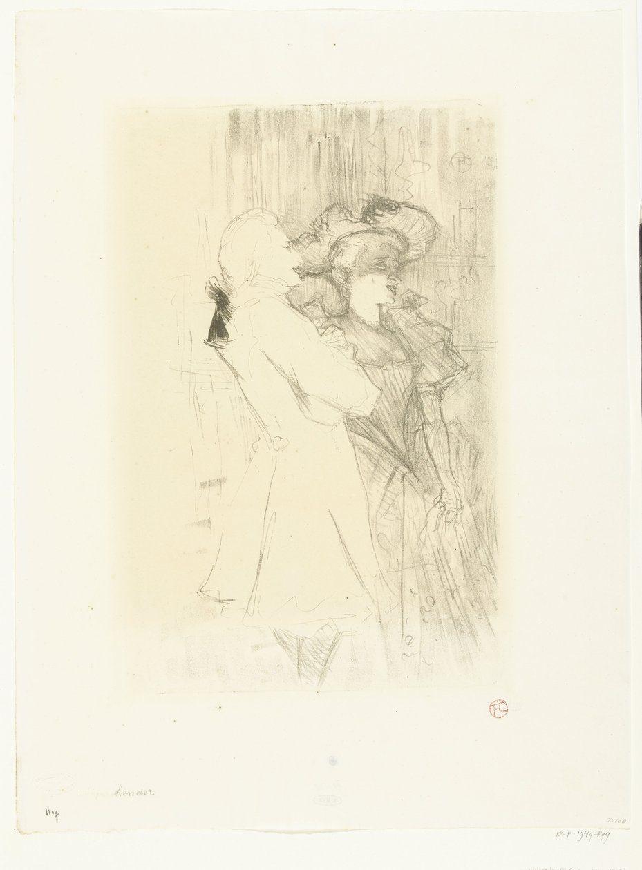 Portret van zangeres Marcelle Lender en zanger Numa Auguez in operette La Chanson de Fortunio door Henri de Toulouse Lautrec