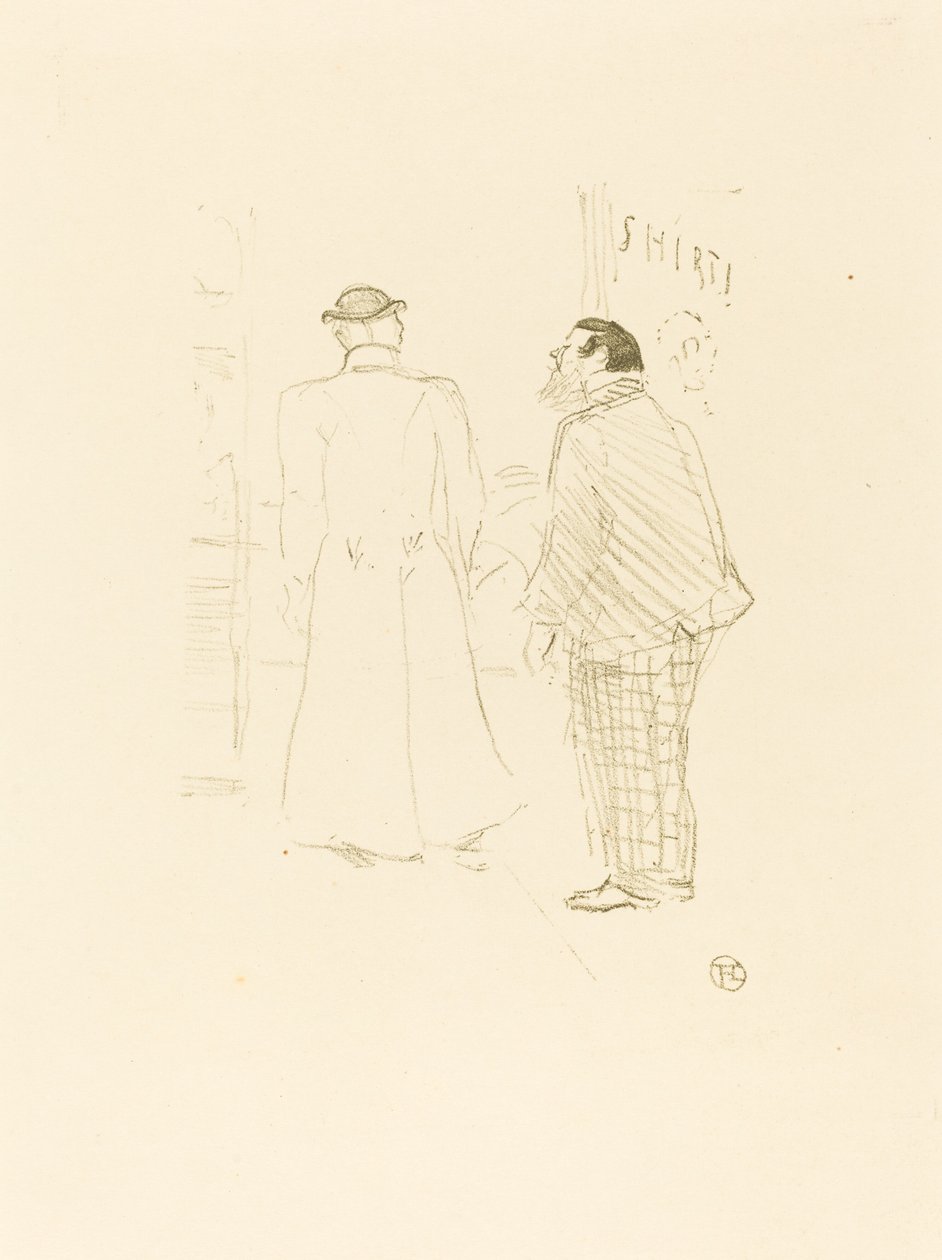 De Eerste Verkoper van Jourdan en Brown door Henri de Toulouse Lautrec