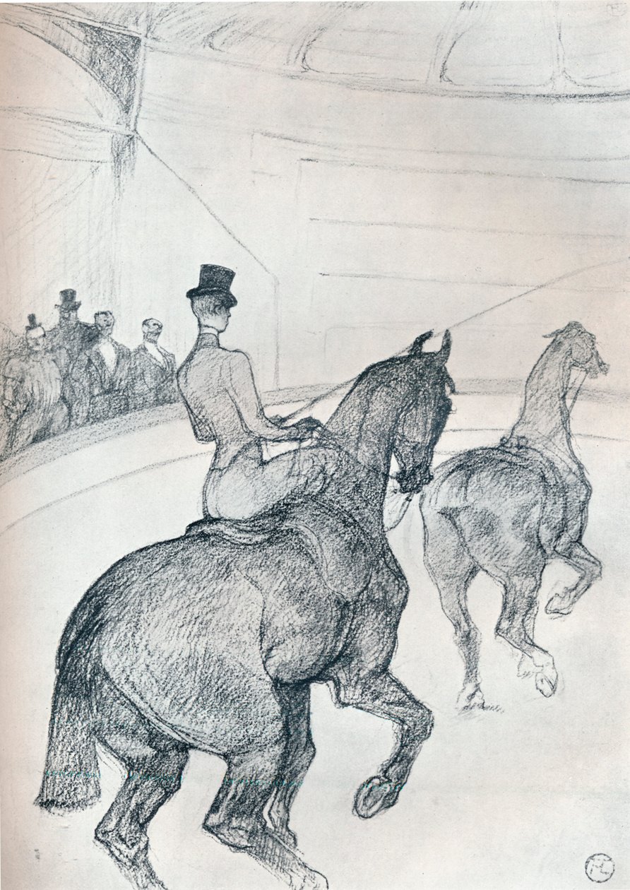 Truc-rijder die tandem rijdt door Henri de Toulouse Lautrec