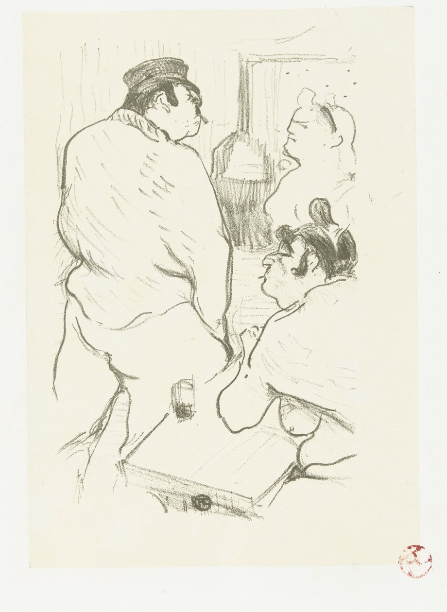 Twee vrouwen en man in bordeel door Henri de Toulouse Lautrec