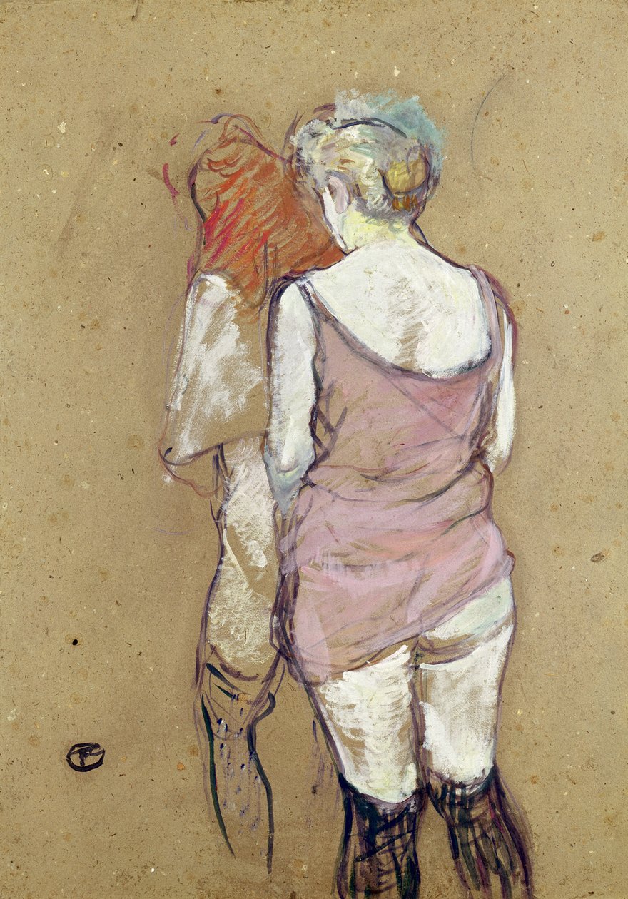 Twee halfnaakte vrouwen in het Maison de la Rue des Moulins door Henri de Toulouse Lautrec