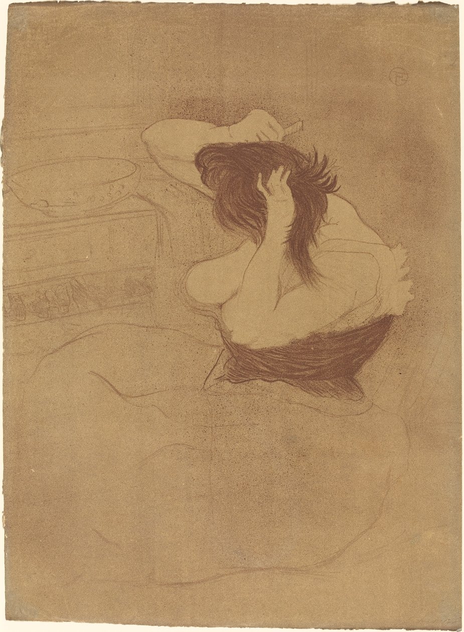Vrouw kamt haar haar door Henri de Toulouse Lautrec