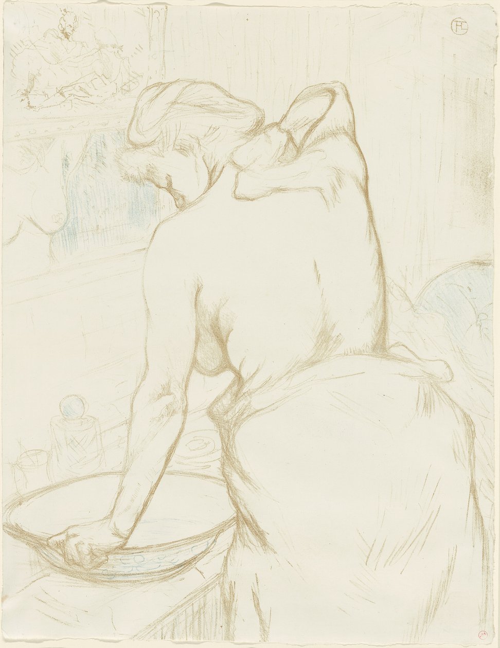 Vrouw die Zich Wast—De Toilet, plaat vijf uit Elles door Henri de Toulouse Lautrec
