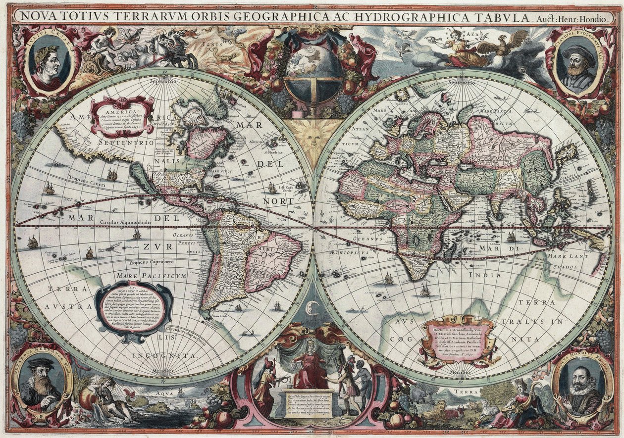Nova Totius Terrarum Orbis Geographica ac Hydrographica Tabula door Henricus Hondius II