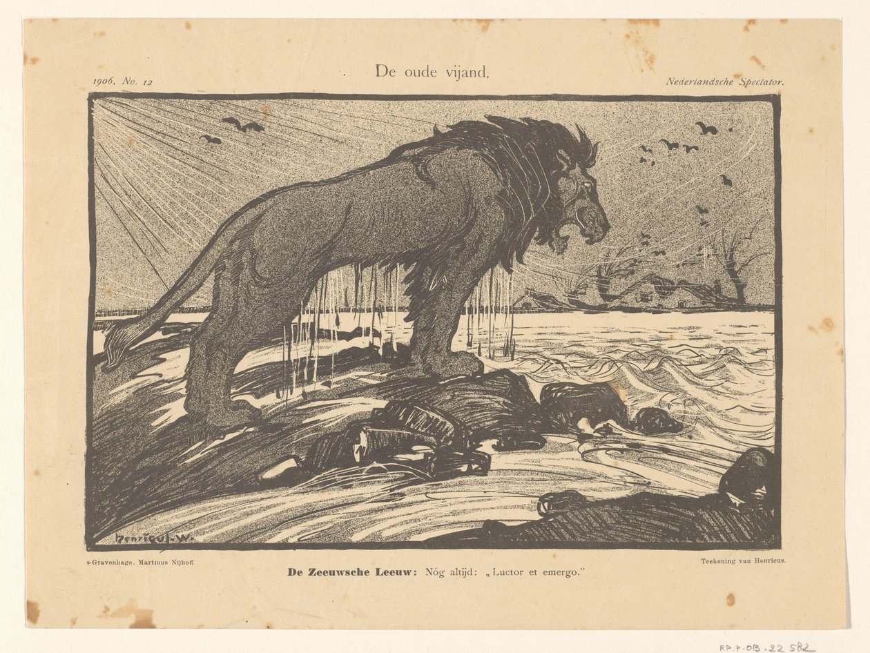 Spotprent op de Stormvloed van 1906 door Henricus