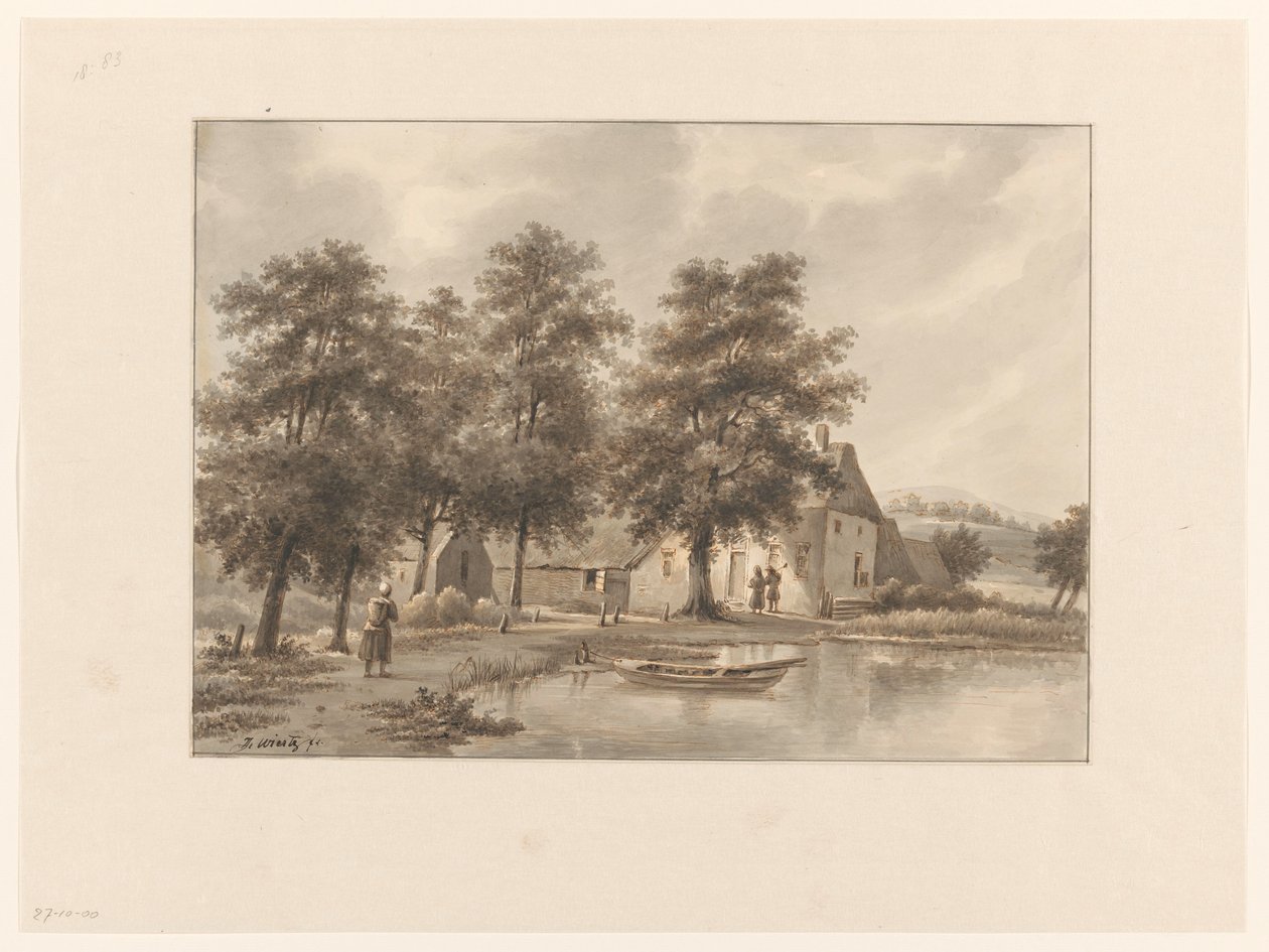 Gezicht op een boerderij aan het water door Henricus Franciscus Wiertz (signed by artist)