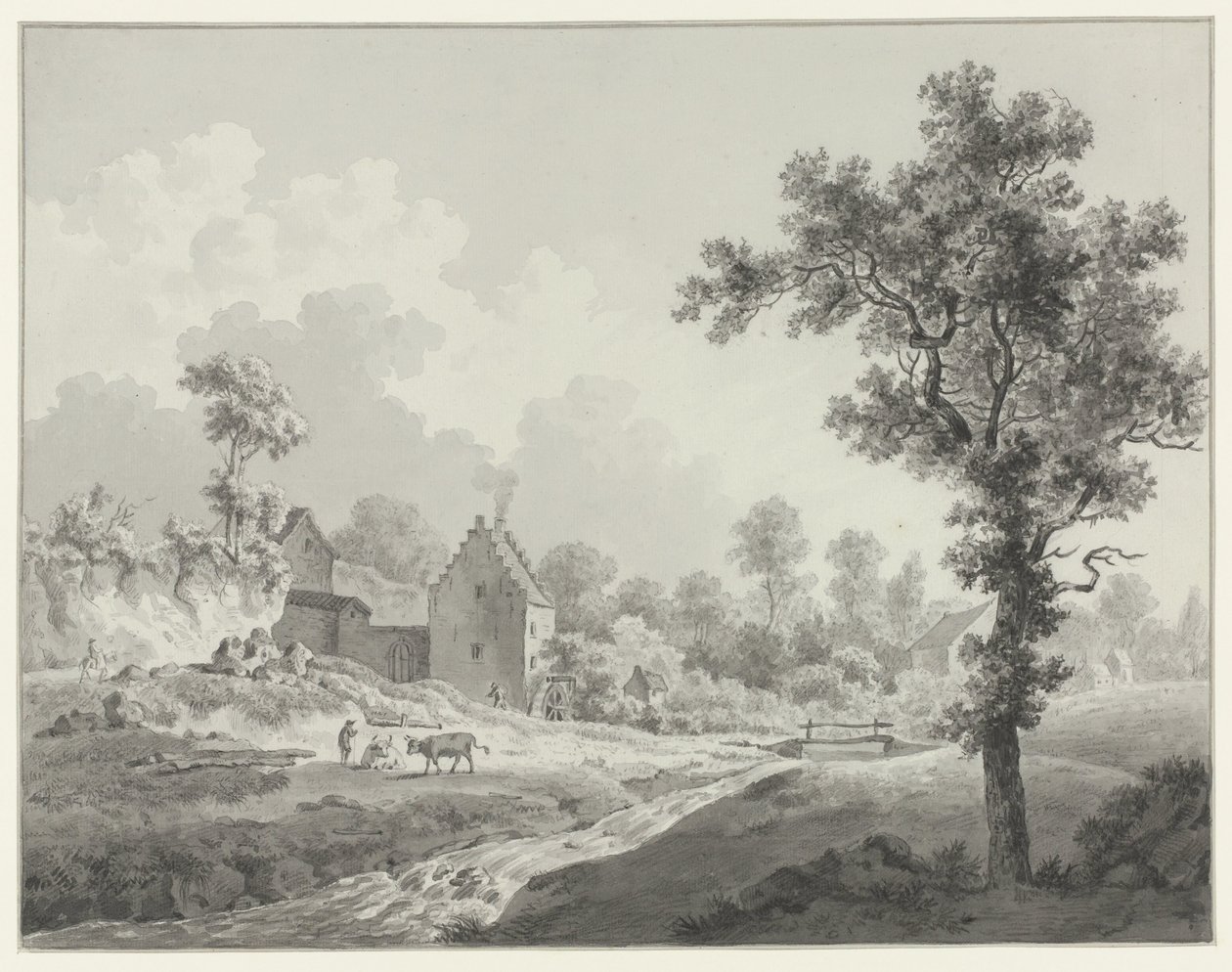 Landschap met een watermolen aan een beek door Henricus Josephus Antonissen