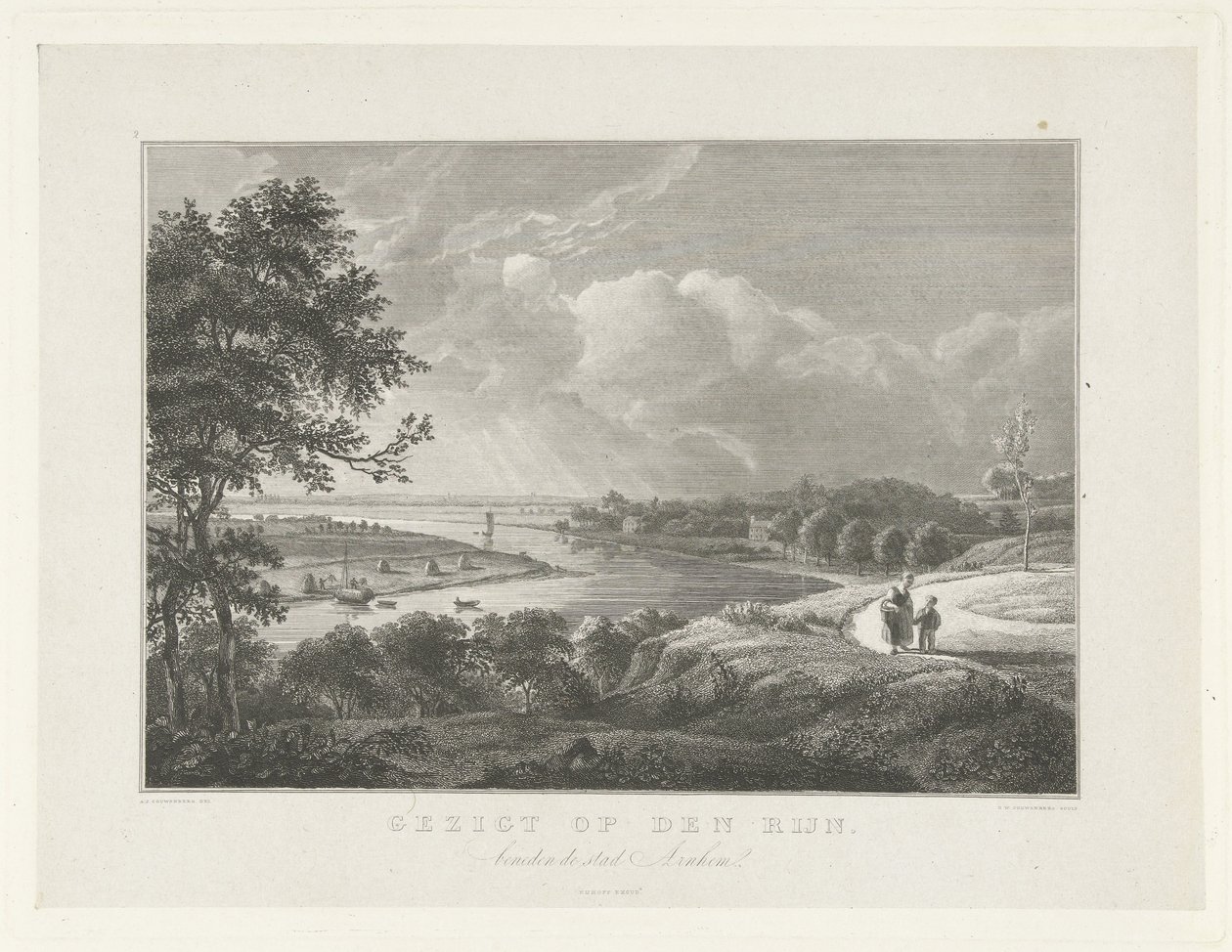Gezicht op de Rijn beneden Arnhem door Henricus Wilhelmus Couwenberg