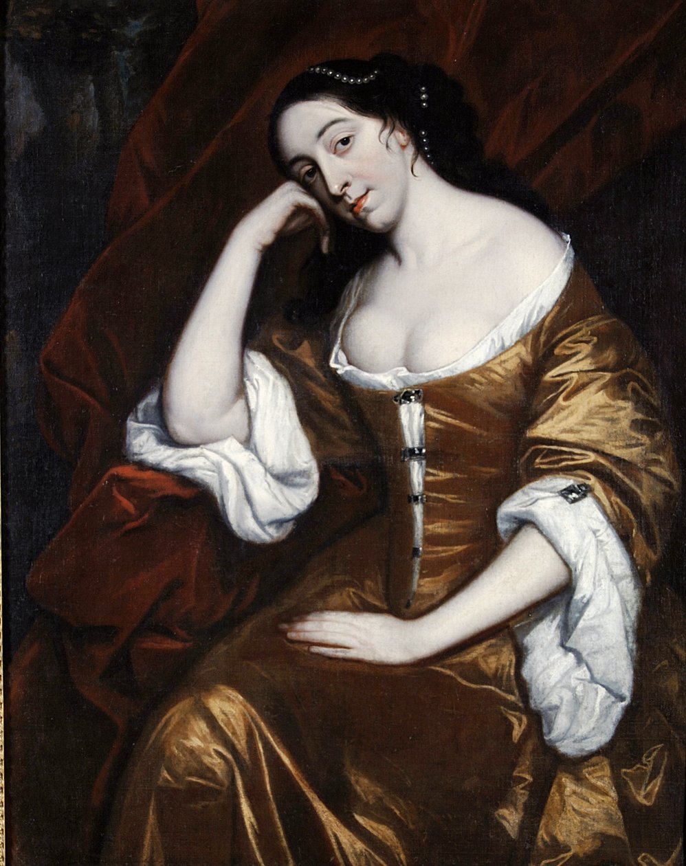 Portret van een Dame, gekleed in een gouden jurk met rode gewaden door Henry Anderton