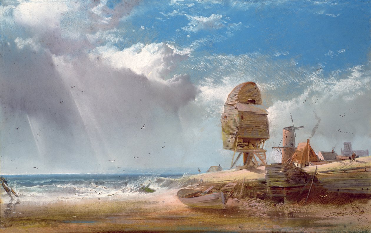 Een vervallen molen bij Yarmouth door Henry Bright