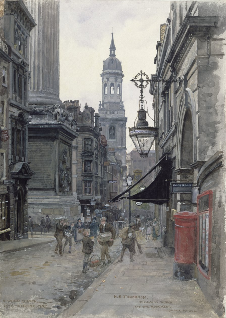 Het Monument en St. Magnus Kerk door Henry Edward Tidmarsh