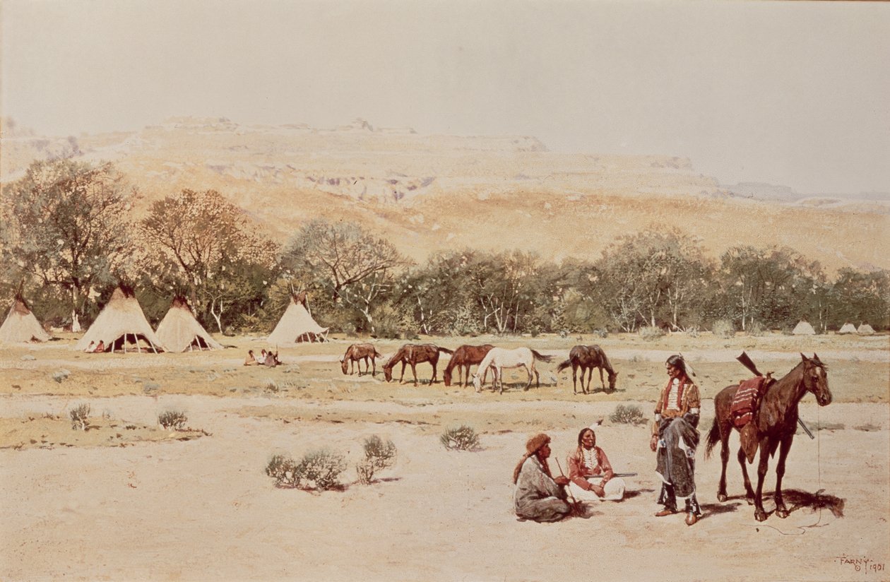 Indiaans Kamp, Denver, Colorado door Henry Francois Farny