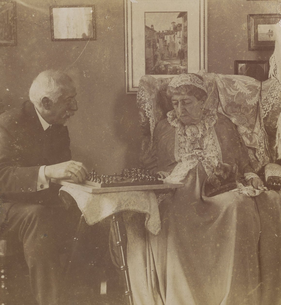 (Hardinge Hay Cameron en Lady Dalrymple Schaken) door Henry Herschel Hay Cameron