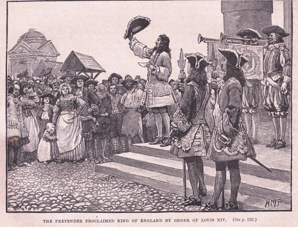 De Pretendent uitgeroepen tot koning van Engeland op bevel van Lodewijk XIV door Henry Marriott Paget