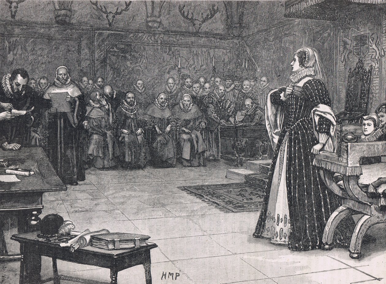 Proces van Mary Queen of Scots in Fotheringay Castle 1586 door Henry Marriott Paget