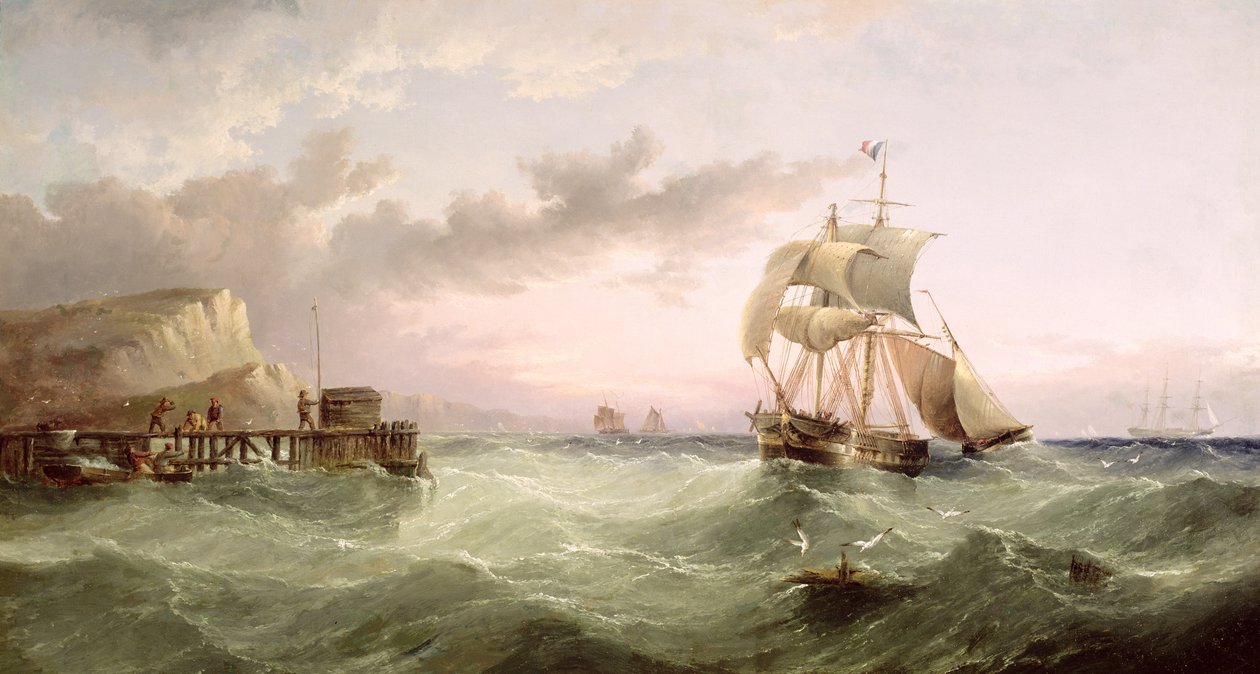 Scheepvaart bij Speeton Kliffen, Yorkshire door Henry Redmore