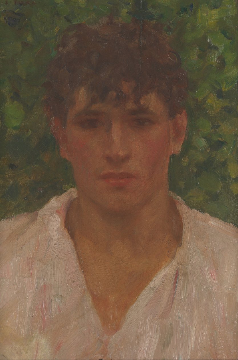 Portret van een Jonge Man met Open Kraag door Henry Scott Tuke