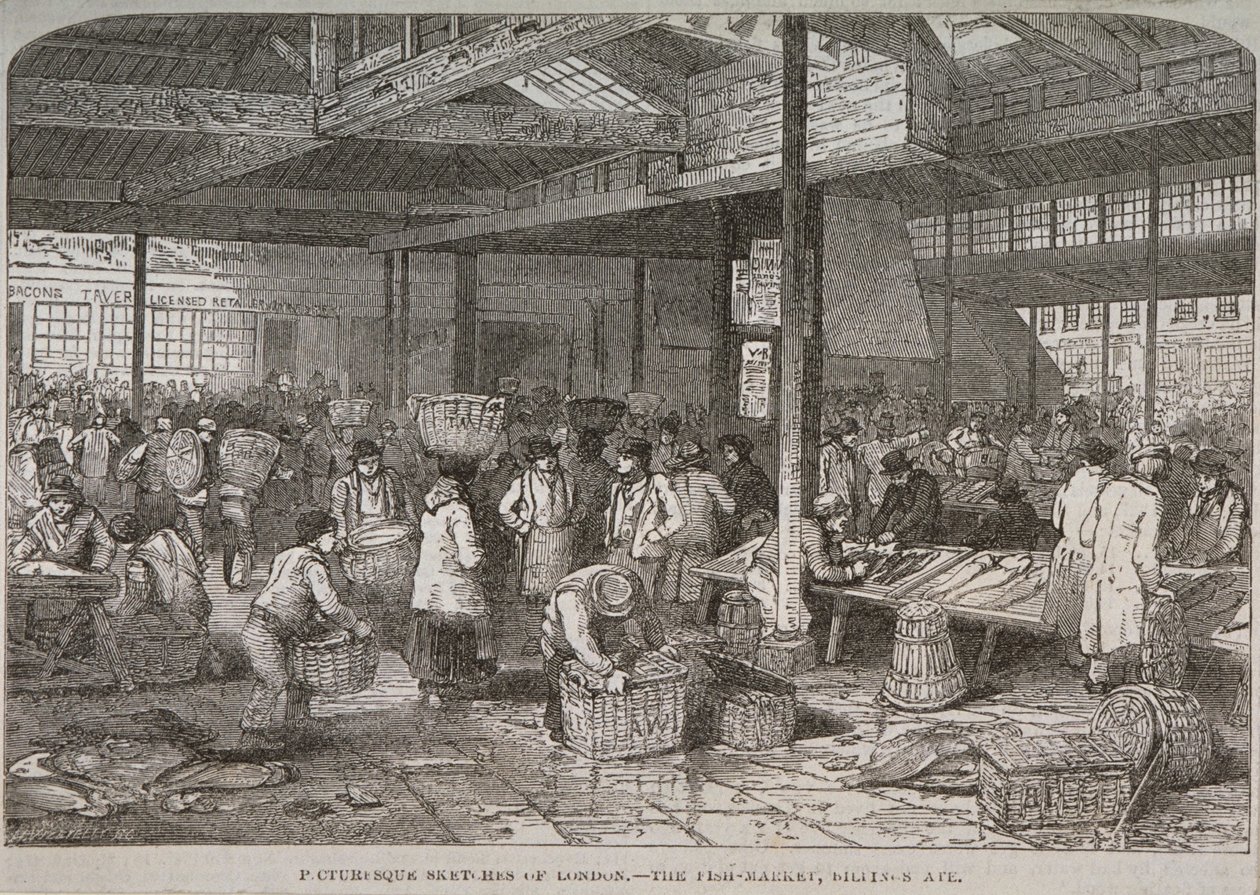 Interieur van de Billingsgate markt door Henry Vizetelly